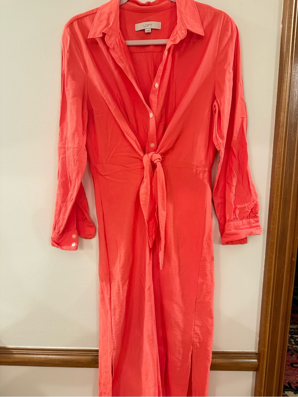LOFT Coral Tie-Front Button Down Shirt